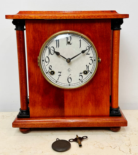 Antique GILBERT U.S.A Bell and Hammer on Coil Chime Mantel Clock | eXibit collection