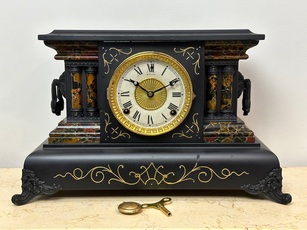 Antique WELCH Hammer on Bell & Coil Chime Mantel Clock | eXibit collection