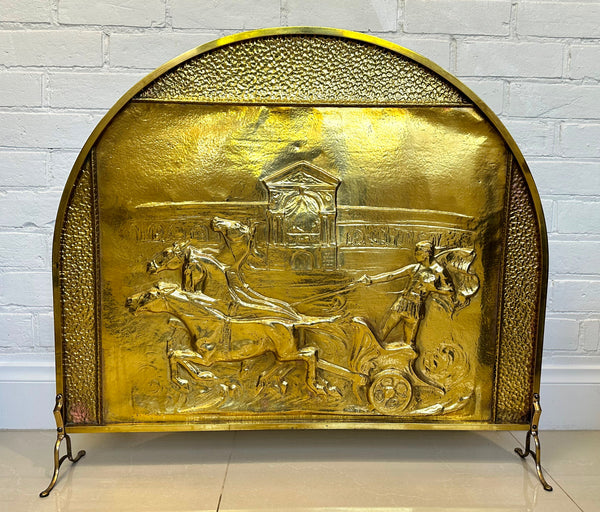 Vintage Brass Horse Chariot Embossed Fire Screen Guard | eXibit collection
