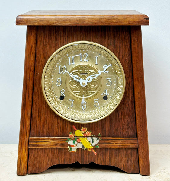 Vintage Original Wood grained Battery Mantel Clock | eXibit collection