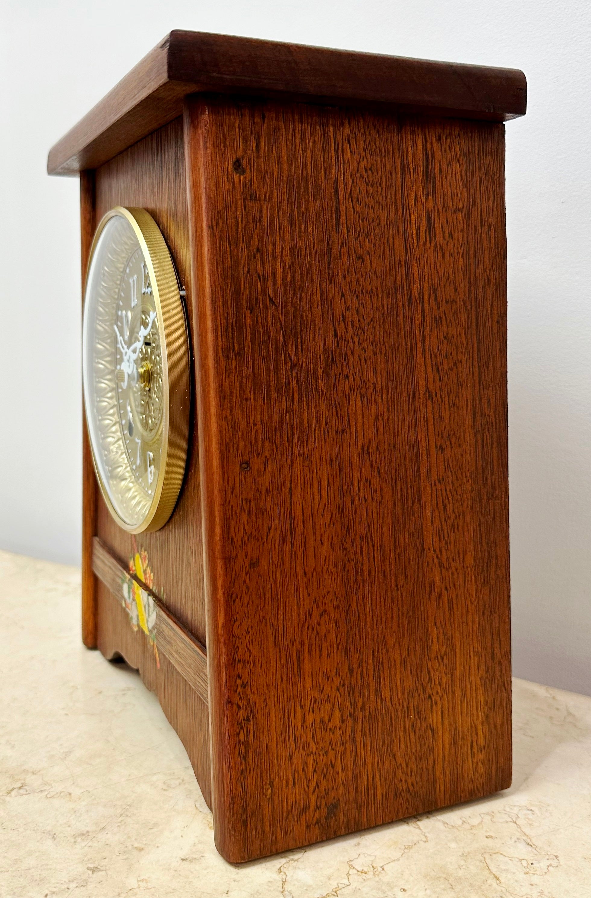 Vintage Original Wood grained Battery Mantel Clock | eXibit collection