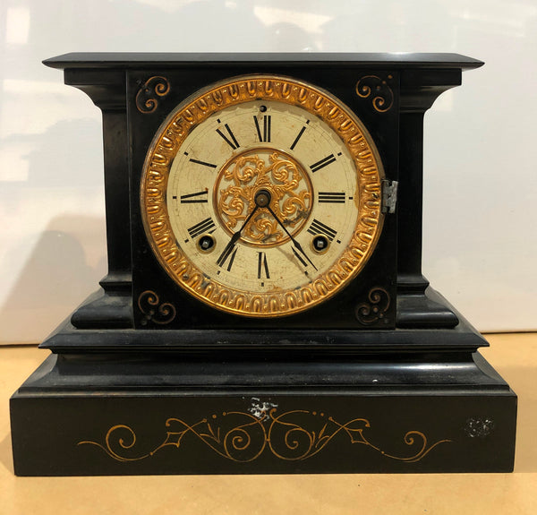 Antique Ansonia Cast Iron U.S.A. Hammer Coil Chime Mantel Clock | eXibit collection