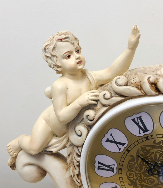 Vintage Lady with Cherubs / Cupids Battery Mantel Clock | eXibit collection