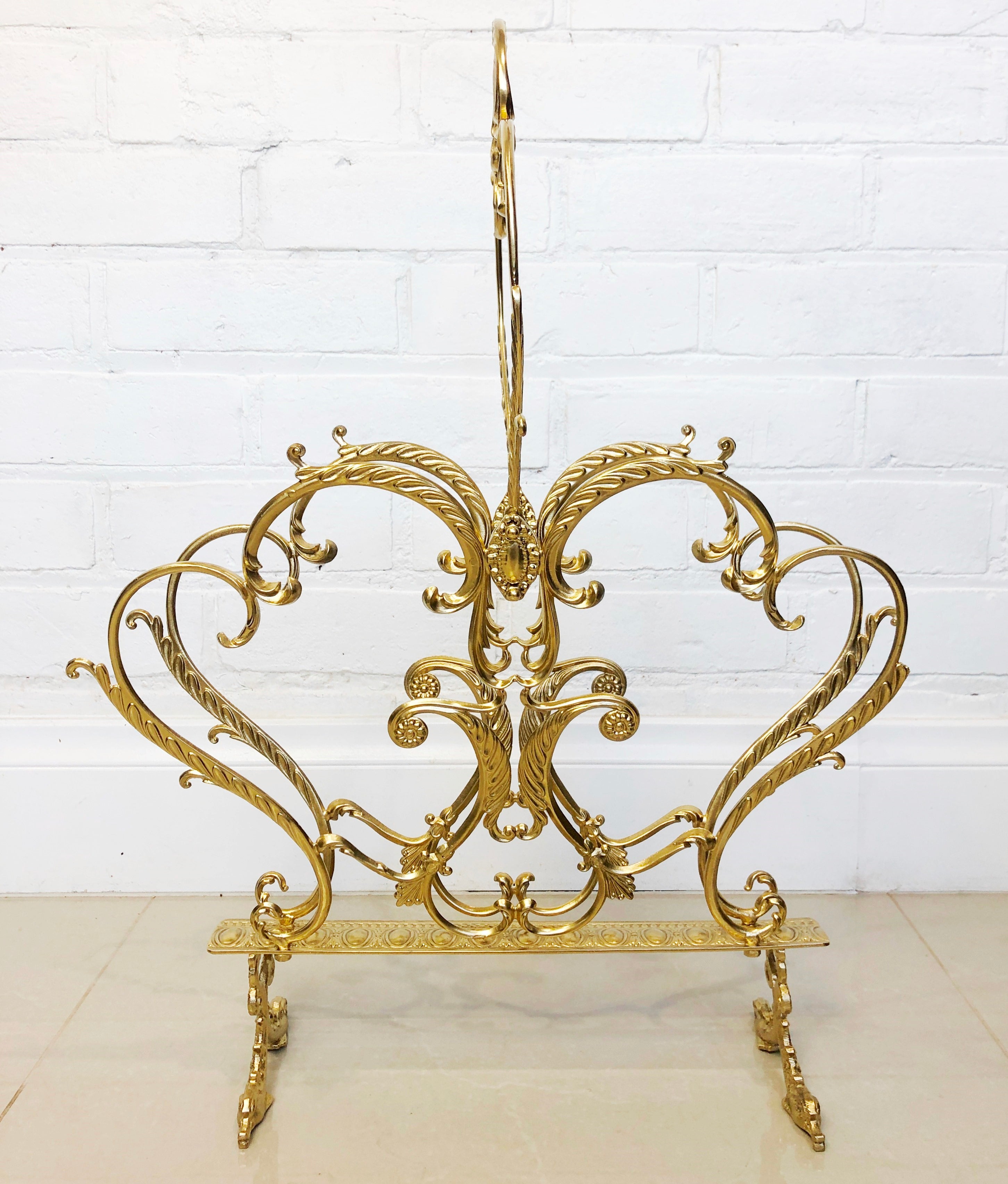 Vintage Baroque Style Ornate Brass Magazine Rack | eXibit collection