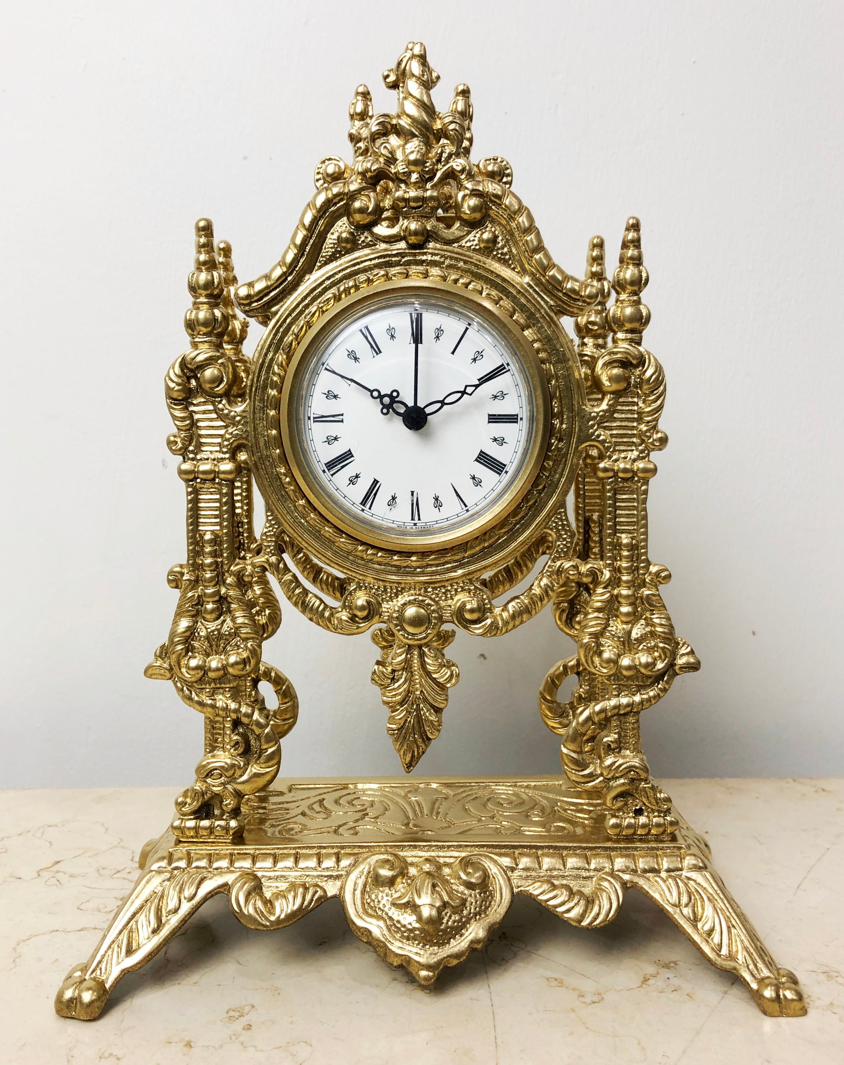 Vintage Figural Ornate Brass GERMAN Mantel Clock | eXibit collection