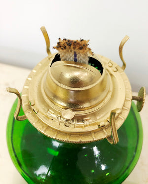 Vintage Set of 3x Green Glass Lanterns Kerosene Lamps | eXibit collection