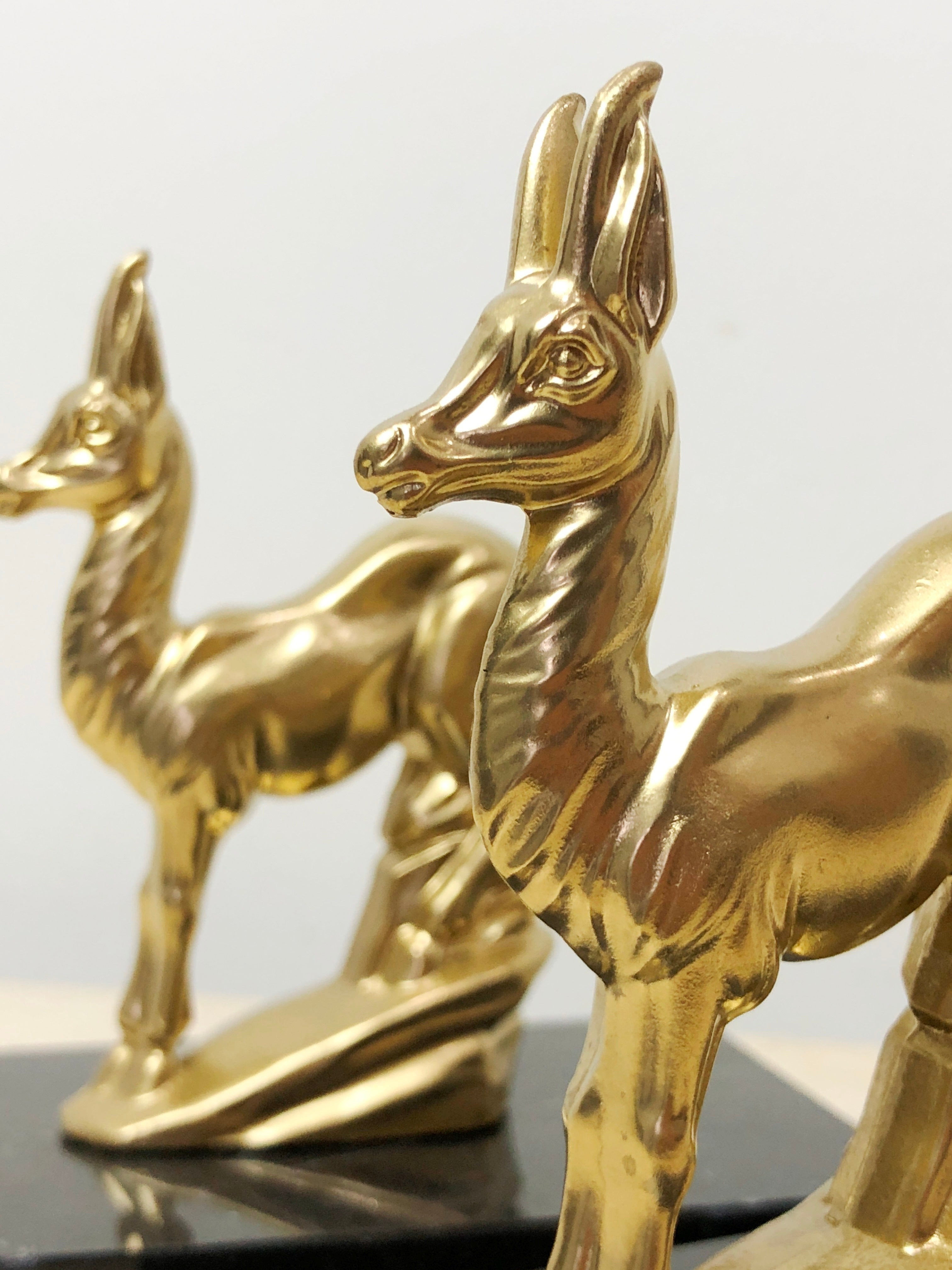 Vintage Art Deco Marble Spelter Antelope Bookends | eXibit collection
