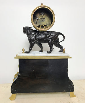 Antique PANTHER Figural Spelter Mantel Clock | eXibit collection