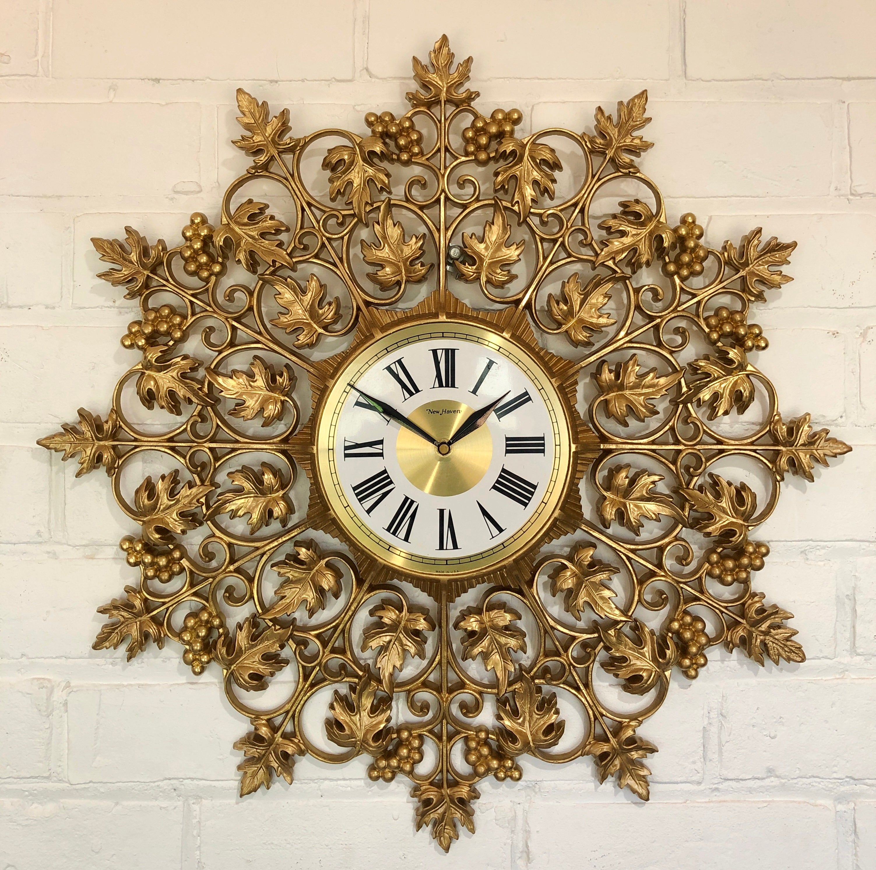 Vintage NEW HAVEN Starburst Ornate Wall Clock | eXibit collection