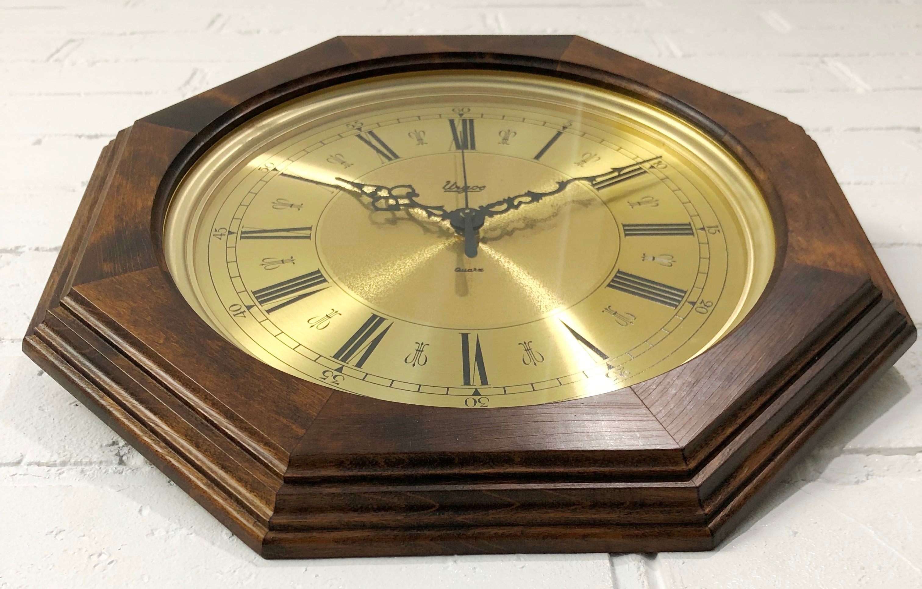 Vintage URGOS Octagon Wood Grained Battery Wall Clock | eXibit collection