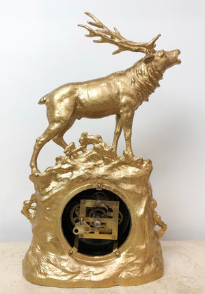 Antique STAG Figural Spelter Junghans Mantel Clock | eXibit collection