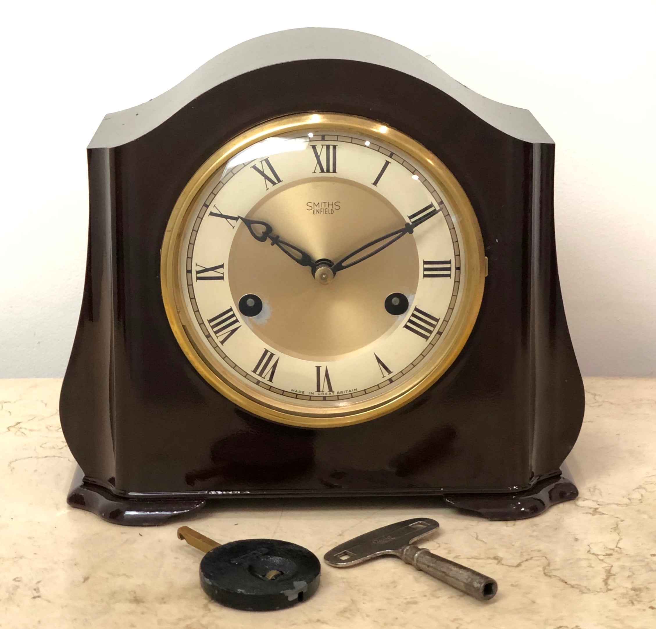 Vintage Smiths Enfield Bim Bam Chime Pendulum Mantel Clock | eXibit collection