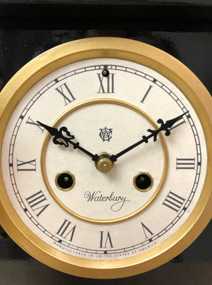 Antique Waterbury Cast Iron Bell & Hammer Chime Mantel Clock | exc