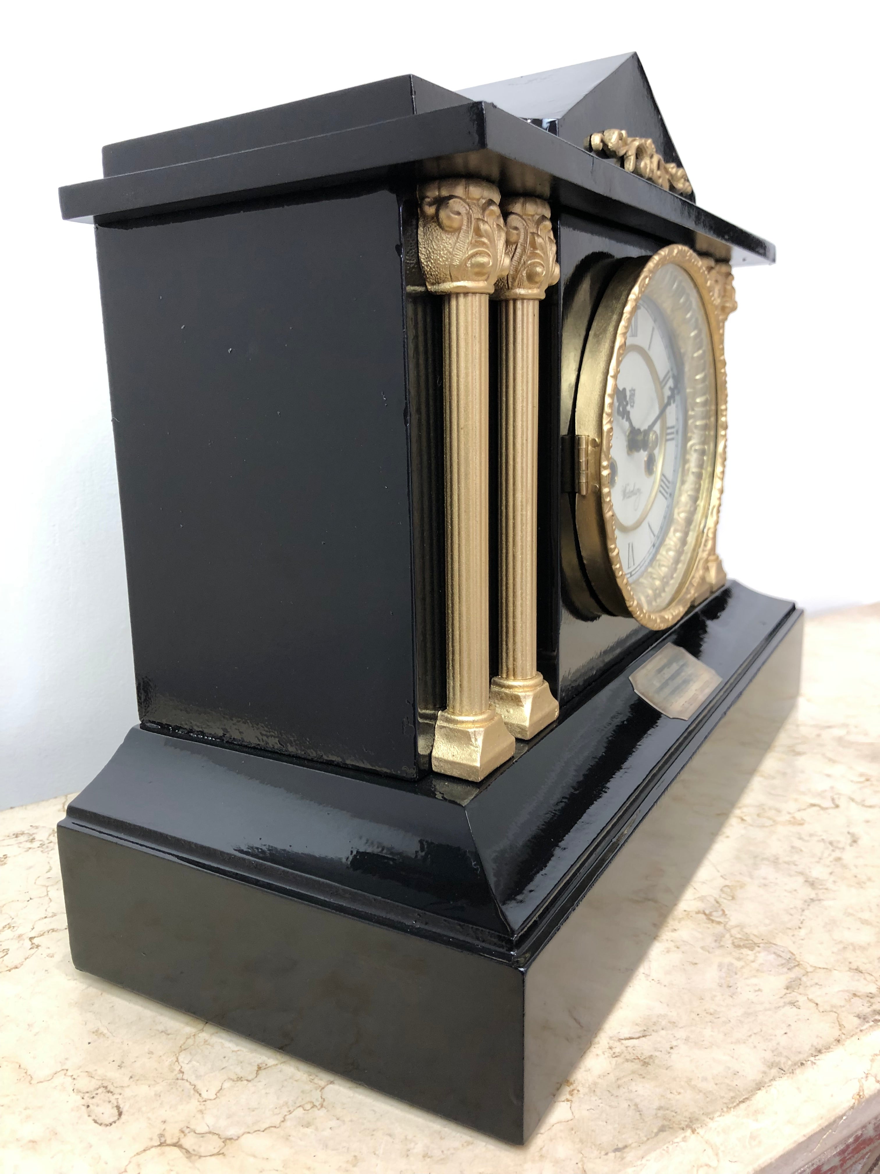 Antique Waterbury Cast Iron Bell & Hammer Chime Mantel Clock | exc