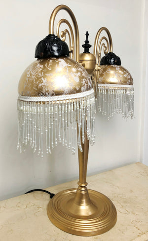 Vintage Victorian Boudoir Pedestal Dual Gold Table Lamp | eXibit collection