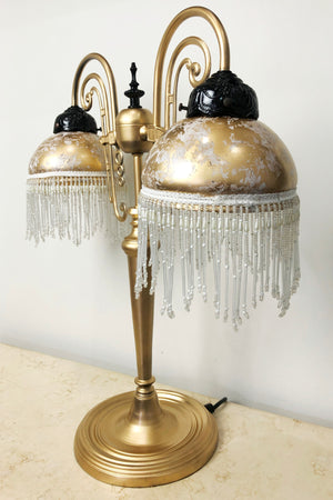 Vintage Victorian Boudoir Pedestal Dual Gold Table Lamp | eXibit collection