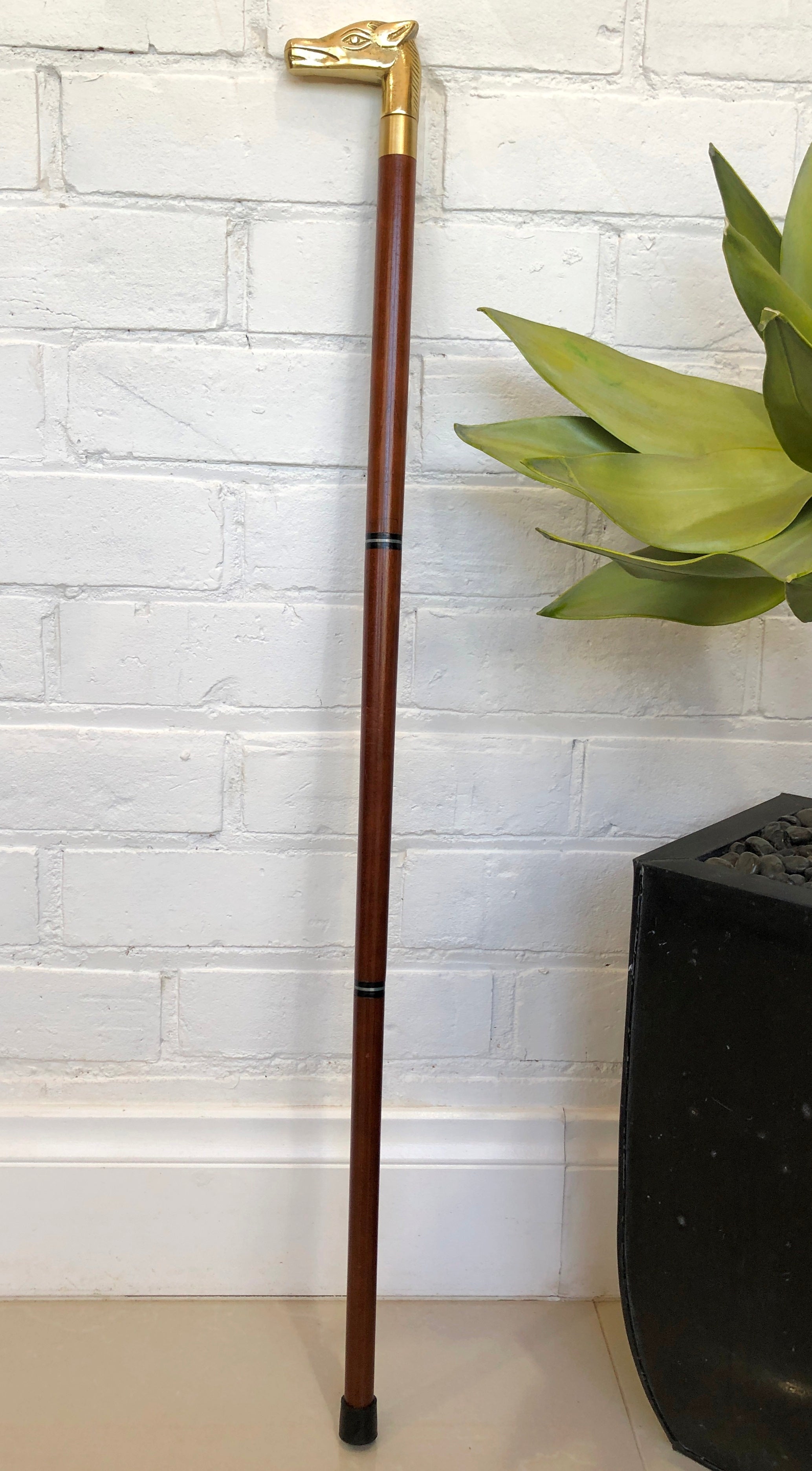 VINTAGE Wood Walking Stick Cane with BRASS Horse Head | eXibit collection