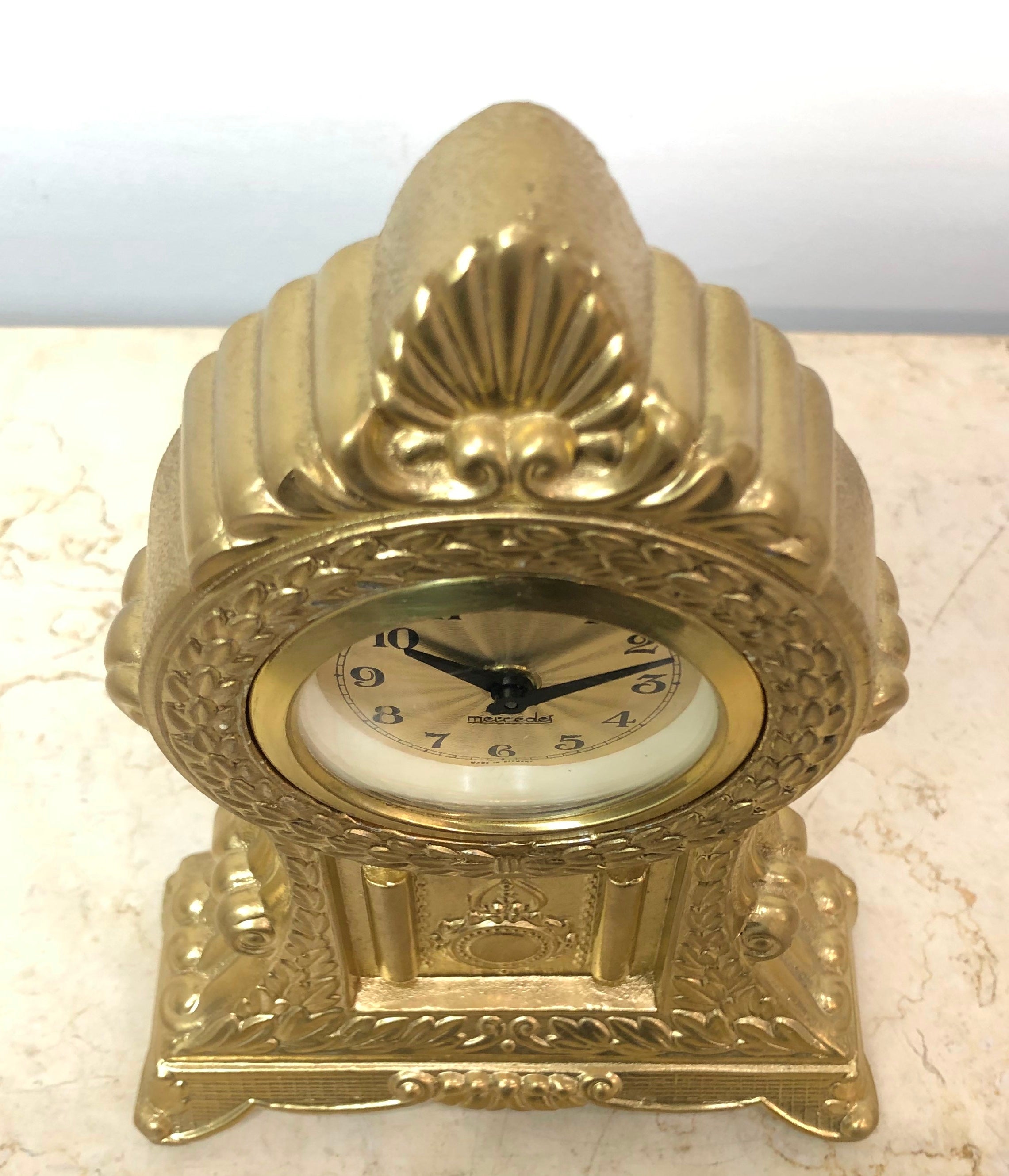 Vintage Mercedes Gold Cast Mantel Clock | eXibit collection