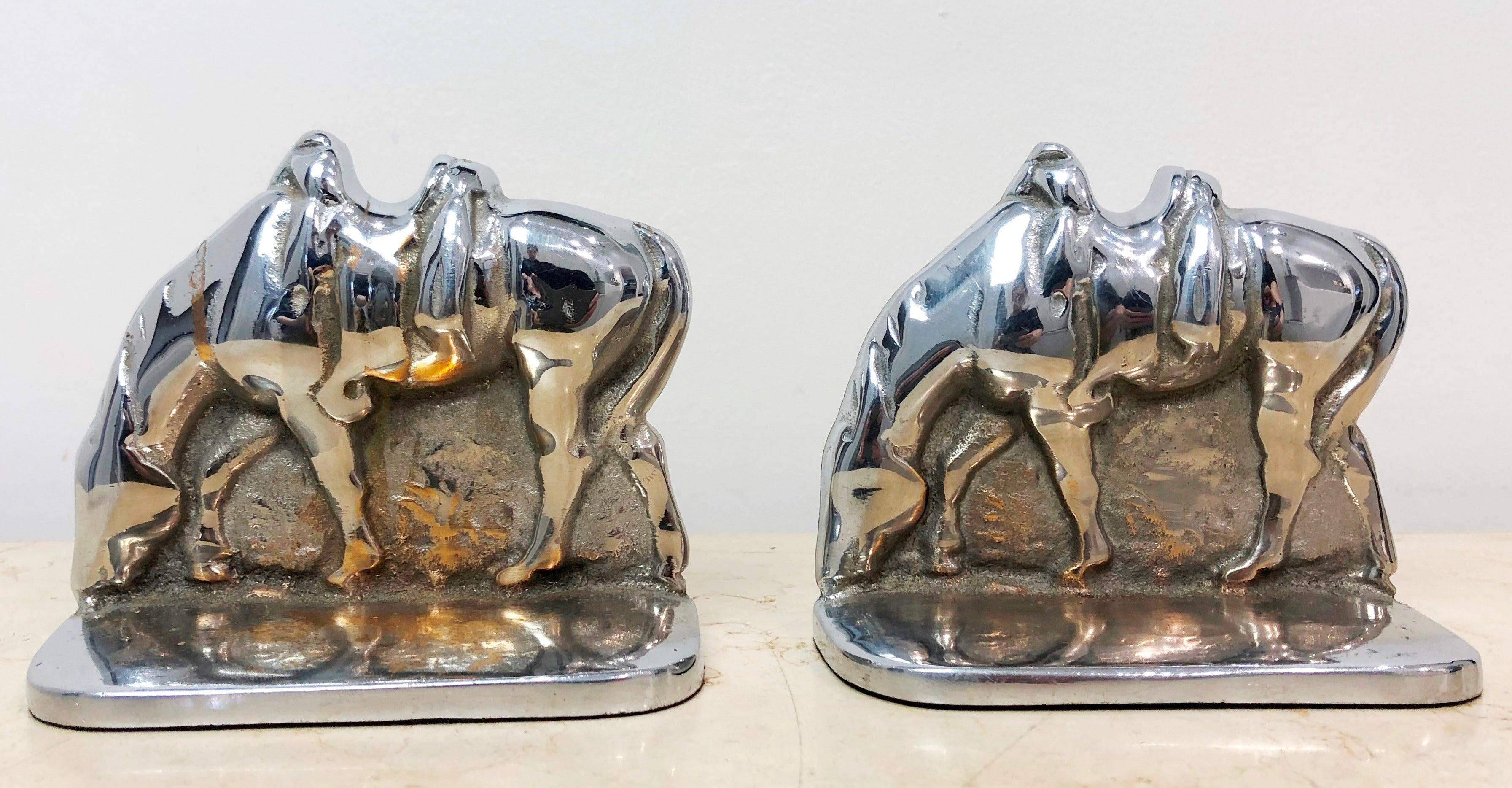 Vintage Cast Solid Silver Grazing Saddle Horse Bookends | eXibit collection