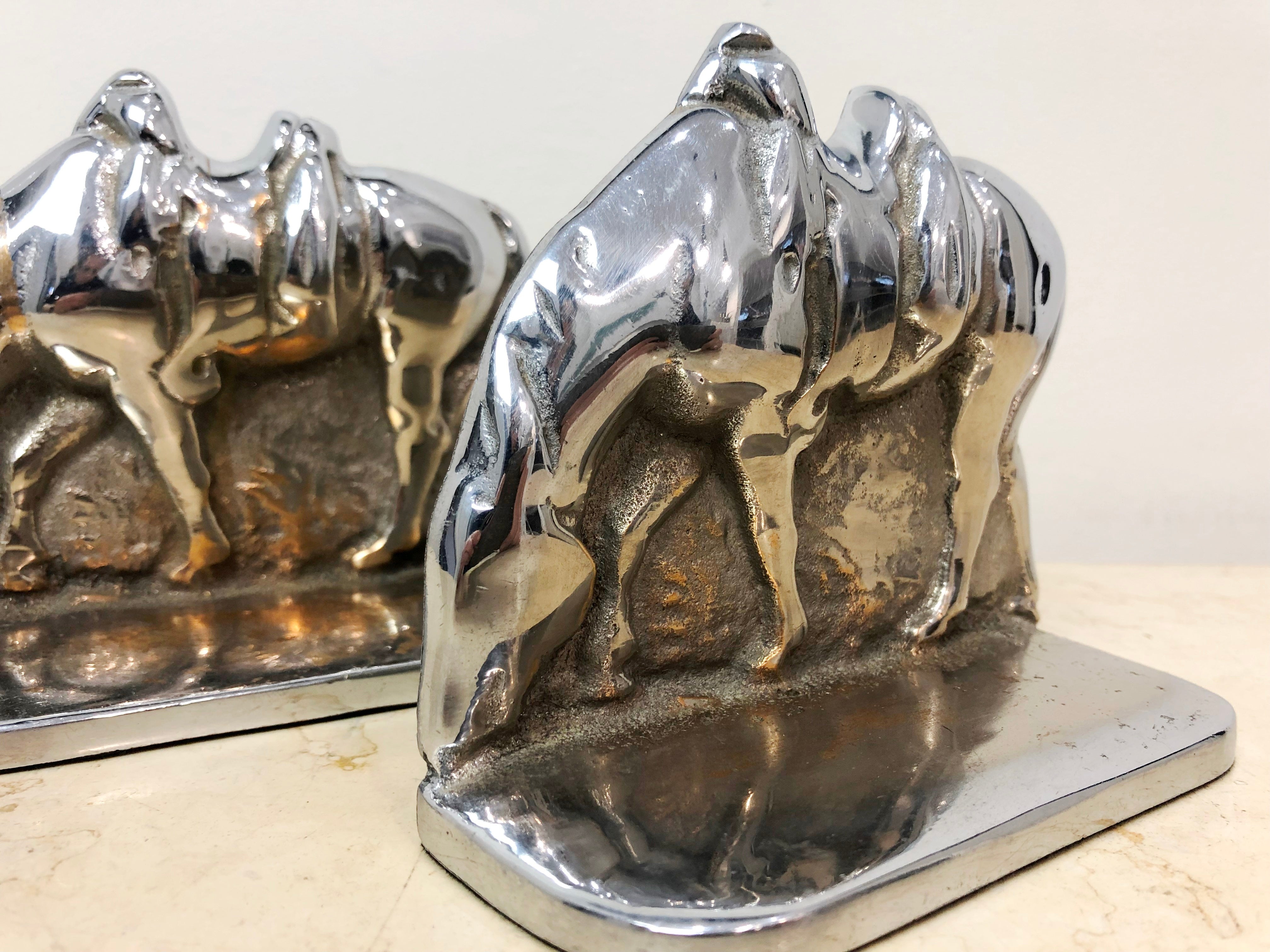 Vintage Cast Solid Silver Grazing Saddle Horse Bookends | eXibit collection