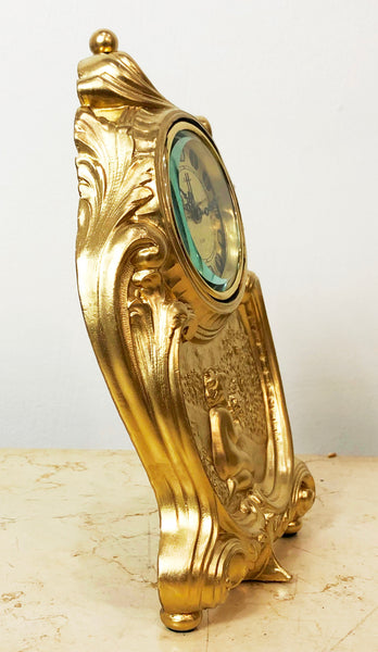 Vintage Figural Rhythm Alarm Gold Bedside Desk Clock | eXibit collection