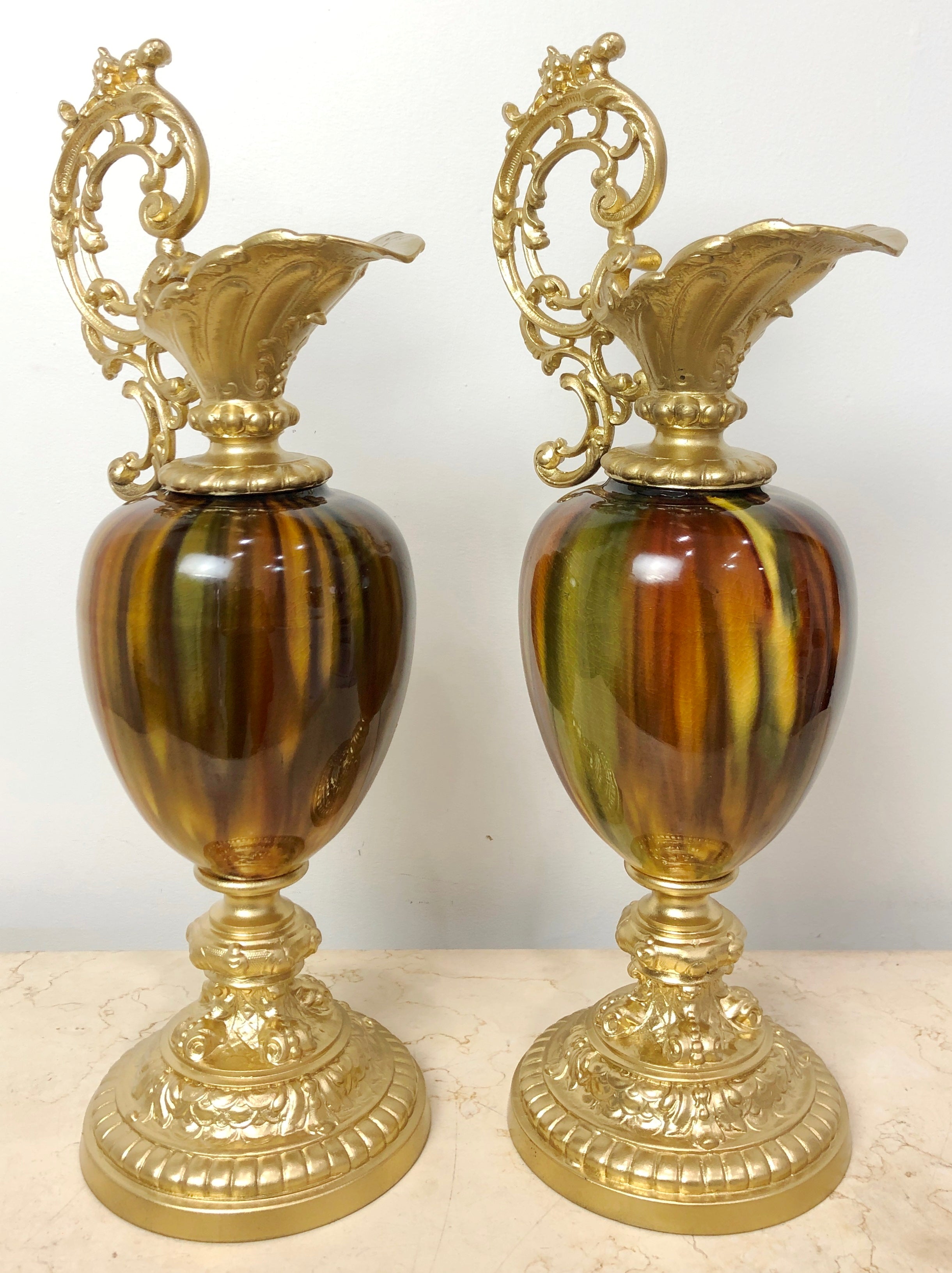 Vintage Ornate Brass Ewer Urn Garniture Set | eXibit collection